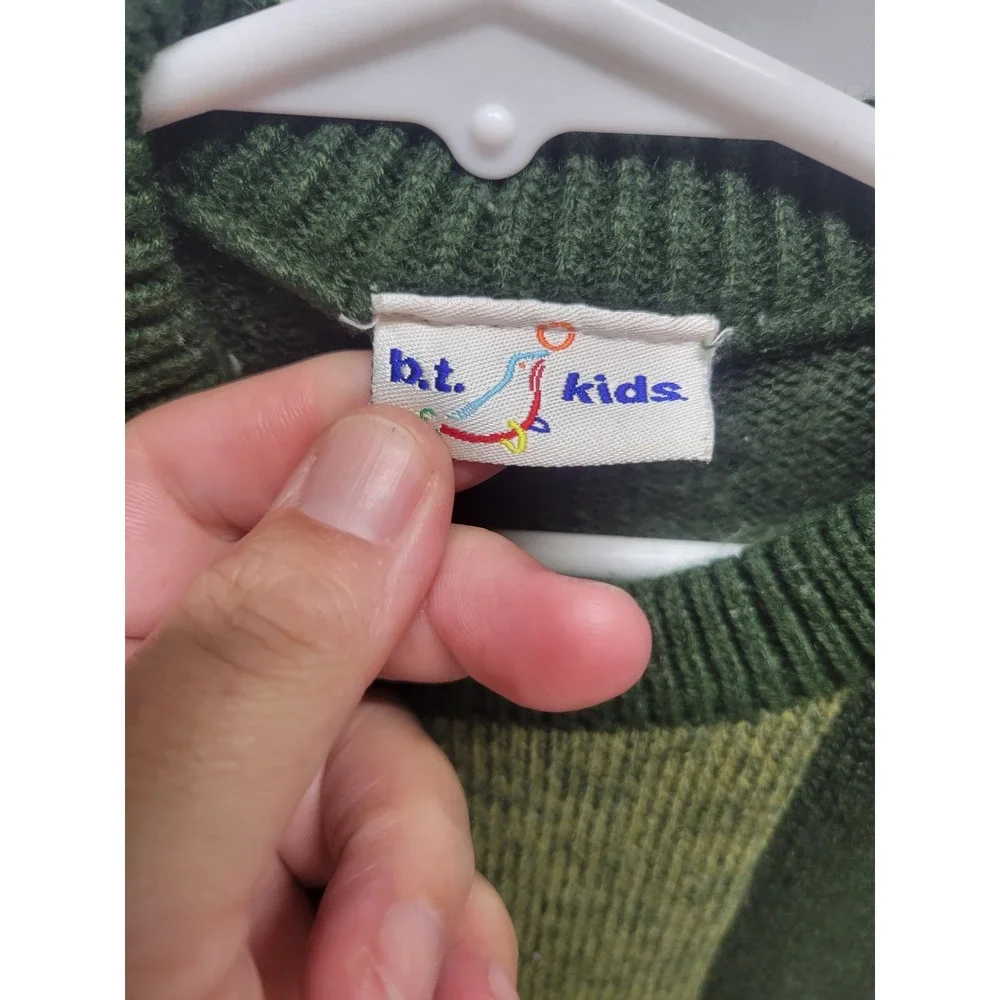 B‎ T Kids Green Crane Graphic Knit Sweater Long Sleeve Pullover Top
